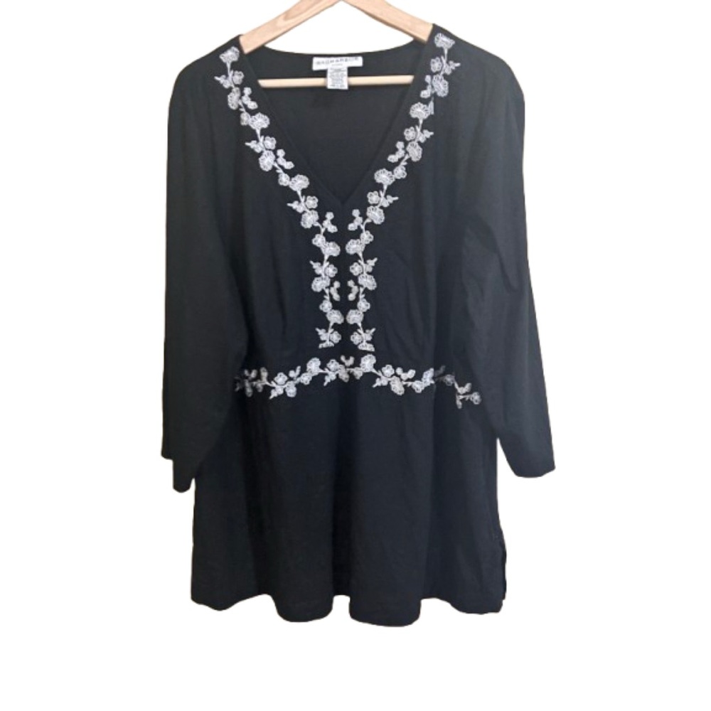Sag Harbor 2X Black Embellished Floral Tunic Blouse Old Money Boho Chic Formal - Picture 4 of 8